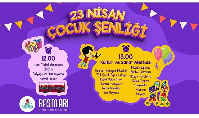 Nevşehir Belediyesi tarafından 23 Nisan Ulusal Egemenlik ve Çocuk Bayramı dolayısıyla hazırlanan etkinliklerle çocuklar bayram coşkusunu doyasıya yaşayacak- Haber Şafak