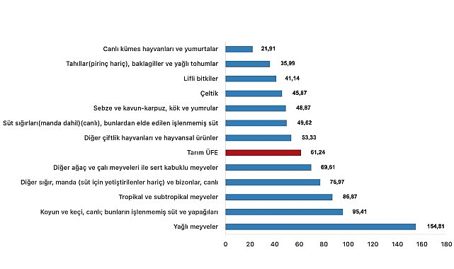 Tüik: Tarım ürünleri üretici fiyat endeksi (Tarım-ÜFE) yıllık %61,24 arttı, aylık %0,91 azaldı- Haber Şafak