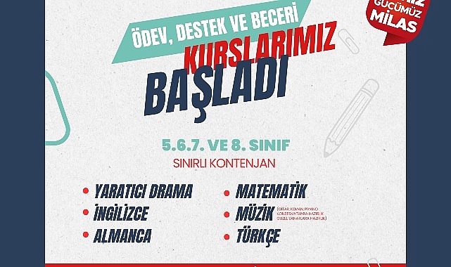 Milas Belediyesi eğitim alanındaki hizmetlerine devam ediyor. Yeni eğitim-öğretim yılının başlamasına sayılı günler kala Milas Belediyesi de eğitim alanında sürdürdüğü çalışmalara hız verdi.- Haber Şafak
