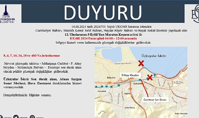 8 Eylül Pazar sabahı ulaşıma maraton düzenlemesi- Haber Şafak
